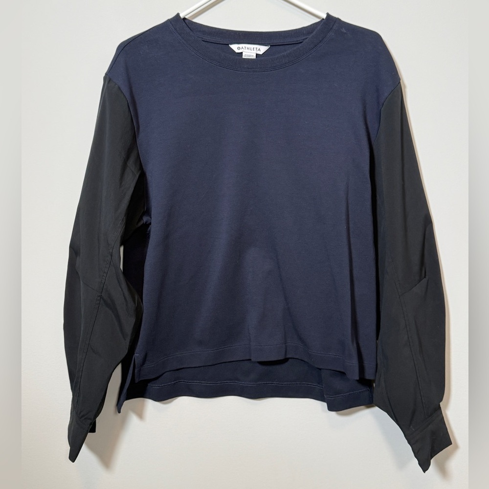 Athleta Navy Black Mixed Media Long‎ Sleeve Top Shirt Size Medium